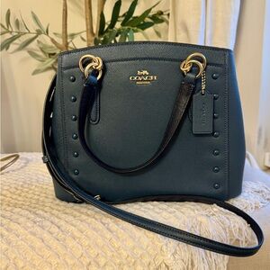 Coach Dark Teal Shoulder Bag with Gold Accents